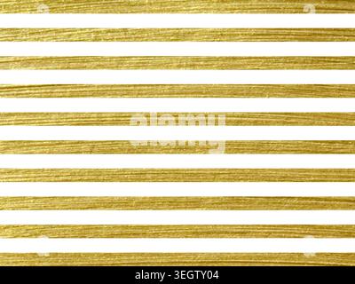 Gold glitter horizontal stripes pattern on white background. Metallic brush texture illustration. Luxury geometric line design Stock Vector