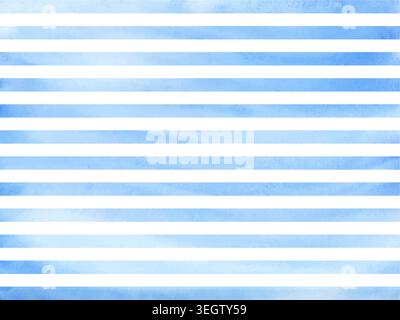 Blue watercolor horizontal stripes pattern on white background. Painted line texture illustration. Abstract geometric design Stock Vector