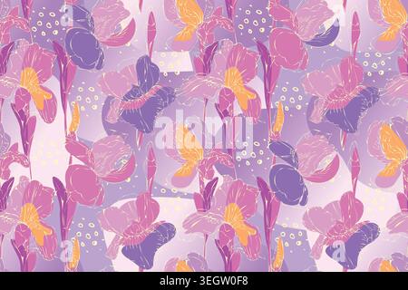 Vector floral seamless pattern with irises Stock Vector