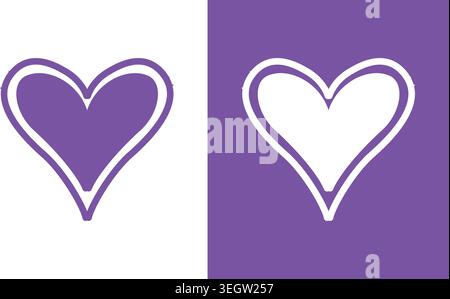 Purple Heart Shape Outline Set Stock Vector