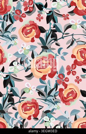 Vector floral vertical seamless pattern with roses Stock Vector