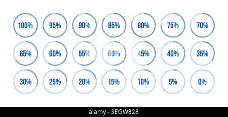 Set of Blue Circular Percentage Progress Bar Icons Stock Vector