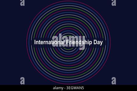 International friendship day graphic with vibrant concentric rings on dark blue Stock Vector