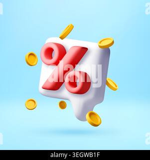 Percentage sign on 3d speech bubble with coins Stock Vector
