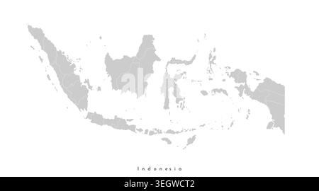 Vector isolated illustration of simplified administrative map of Indonesia. Borders of the provinces. Pastel grey shapes of islands, white outline Stock Vector