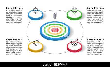 Infographic template with icons and 4 options or steps. Isometric dartboard. Can be used for workflow layout, diagram, banner, webdesign. Vector illus Stock Vector