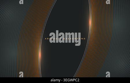Modern luxury abstract background with dynamic golden and gray stripes and smooth gradient illumination on dark grey backdrop. Suit for business Stock Vector