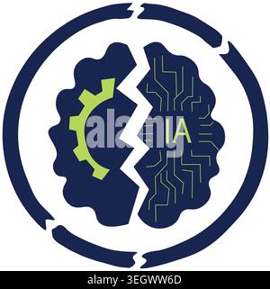 Artificial intelligence vs human brain icon, economic crisis and future of work concept, minimalist editorial vector. Stock Vector