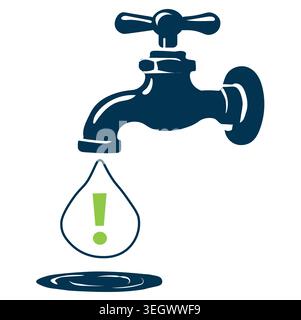 Water supply crisis icon, dripping tap and resource scarcity concept, infrastructure failure and social crisis, minimalist editorial vector Stock Vector