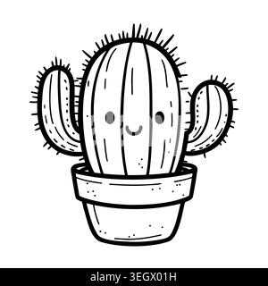 Cute cartoon cactus with smiling face, spiky arms, and pot. Perfect for playful, nature-themed designs or children's content. Great for websites, apps Stock Vector