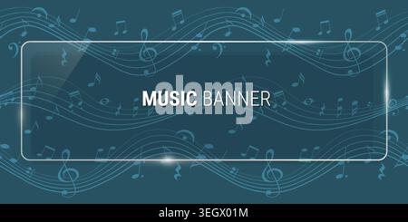 Glass banner with musical notes and treble clef Stock Vector