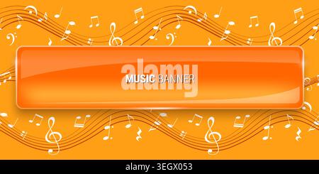 Glass banner with musical notes and treble clef Stock Vector