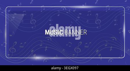 Glass banner with musical notes and treble clef Stock Vector