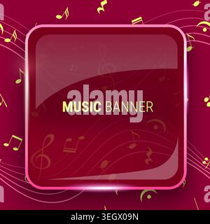 Glass banner with musical notes and treble clef Stock Vector