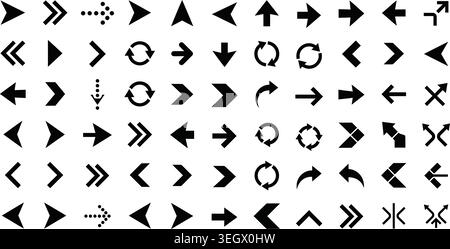 Universal black arrow symbols mega pack silhouette vector illustration for web Stock Vector