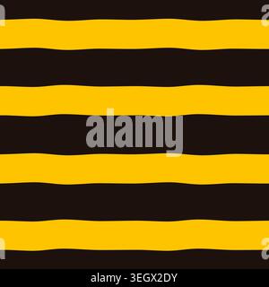 Organic yellow and  black bee stripes seamless vector pattern, Hand drawn bumblebee irregular stripes background for cute kids and baby summer fabric Stock Vector