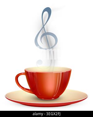 Coffee cup with steam shaped like treble clef Stock Vector