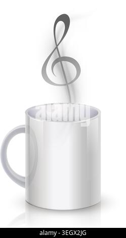 Coffee cup with steam shaped like treble clef Stock Vector