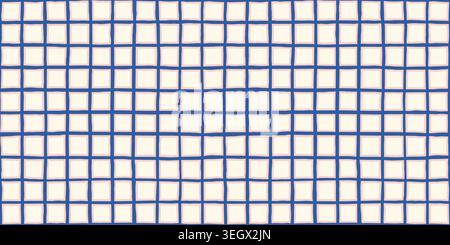 Hand drawn check uneven grid seamless vector pattern, Organic irregular floor or wall ceramic tiles, Windowpane background Stock Vector