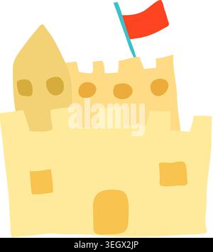 Summer vector illustration of a sandcastle with a flag Stock Vector