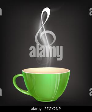 Coffee cup with steam shaped like treble clef Stock Vector