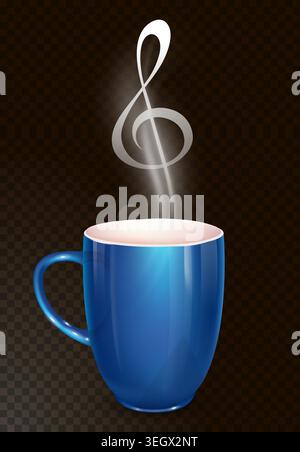 Coffee cup with steam shaped like treble clef Stock Vector