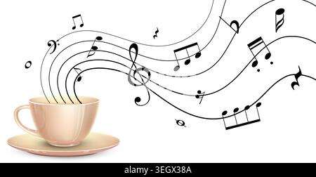 Coffee cup with musical notes and treble clef Stock Vector