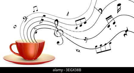 Coffee cup with musical notes and treble clef Stock Vector