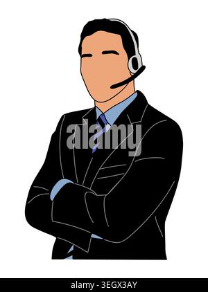 Business man wears headset, call center agent Stock Vector