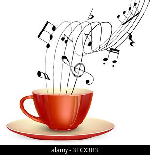 Coffee cup with musical notes and treble clef Stock Vector