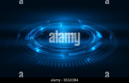 Futuristic technology background with glowing blue HUD interface elements, digital circles and neon light effects. Suit for cybersecurity Stock Vector