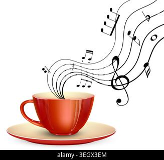 Coffee cup with musical notes and treble clef Stock Vector