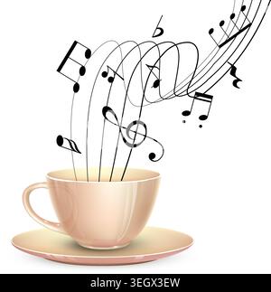 Coffee cup with musical notes and treble clef Stock Vector