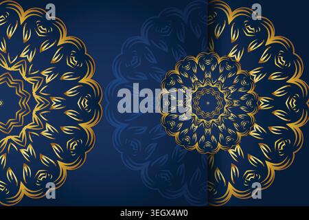 vibrant blue and gold circular design on a deep blue background, showcasing intricate patterns and colors Stock Vector
