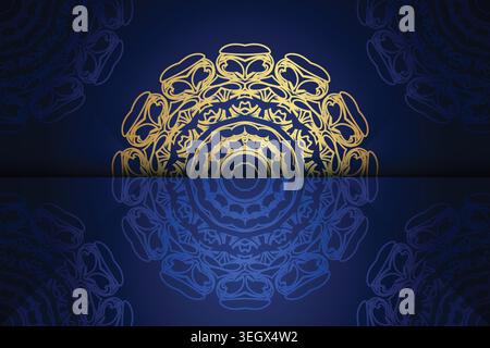 A detailed mandala design in the center, surrounded by a striking blue and gold background Stock Vector