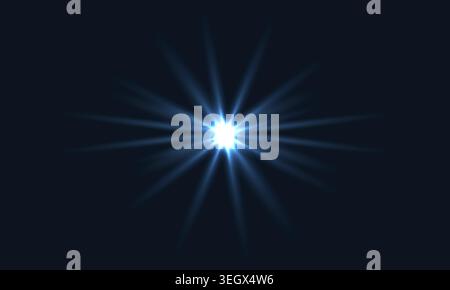 Futuristic radiant energy burst on dark background. Dynamic glowing flash effect with radiant blue light and abstract optical rays. Stock Vector
