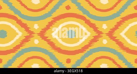 Vector seamless ikat ogee pattern in vintage style. Retro pattern of abstract eyes. Stock Vector