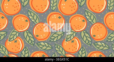 Vector seamless pattern of oranges in doodle style. Cute orange pattern. Stock Vector