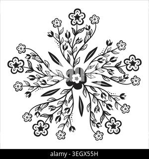 Five-Axis Symmetry Floral Design - A hand-drawn symmetrical floral design. Stock Vector