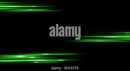 Green laser beams, glowing stripes. Abstract vector illustration on black background. Stock Vector