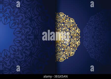 Abstract intricate mandala designs geometric patterns, deep blue and gold color schemes Stock Vector