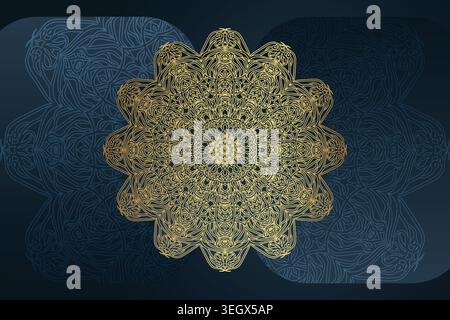 An intricate golden snowflake set against a deep black background, highlighting its delicate patterns and shimmering beauty Stock Vector