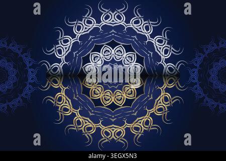 Colorful Symmetrical Mandala with Intricate Yellow Blue and Gold Concentric Circle Patterns Stock Vector