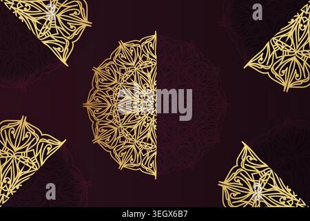 Intricate Gold Circle Mandala on Red and Black Background Stock Vector