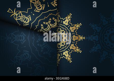Striking Visual Contrast with Blue and Gold Circular Design on Dark Blue Background Stock Vector