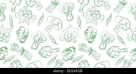 Doodle seamless pattern with green vegetables. Stock Vector