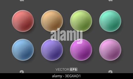 Vibrant 3D Matte Spheres on a dark background, ideal for abstract design, modern buttons, or UI elements. Vector illustration. Stock Vector