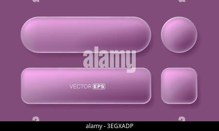 Soft UI neumorphic button set in pink color with 3D embossed effect. Modern trendy user interface elements. Vector illustration. Stock Vector