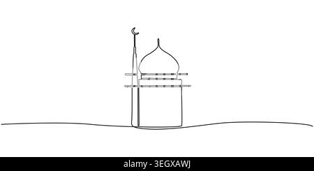 Minimalist continuous line art vector of a classic Islamic mosque Stock Vector
