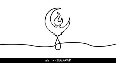 Continuous Line Drawing Abstract Phoenix Crescent Moon Vector Stock Vector
